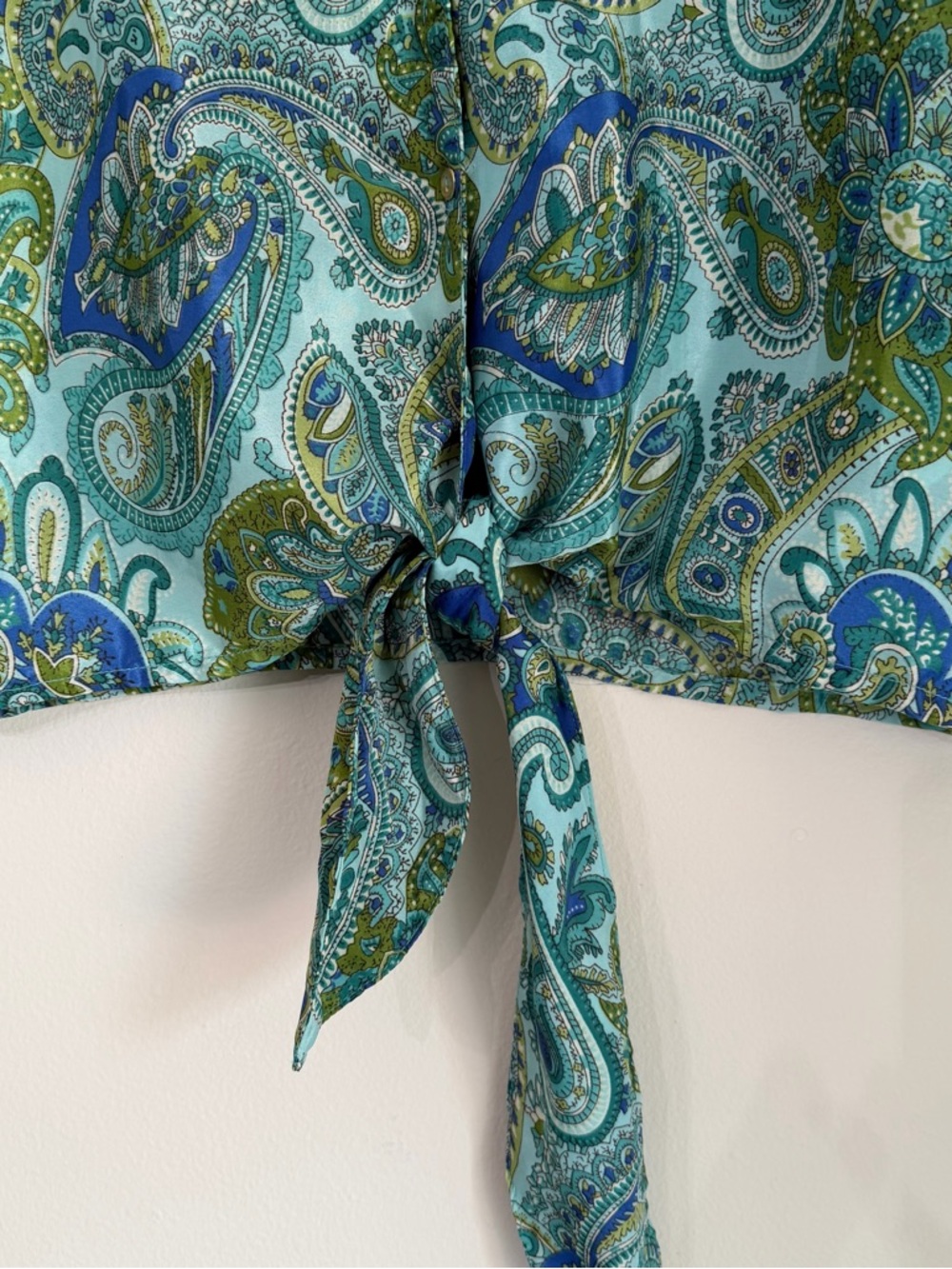 Chelsea & Theodore Green Paisley Tie-Front Blouse - Picture 8 of 14